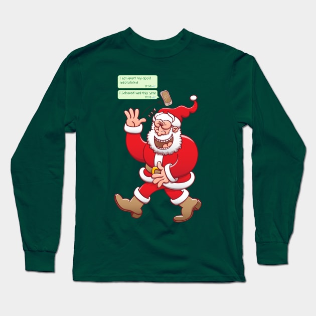 Santa laughing out loud when receiving text messages from people saying that they have been good Long Sleeve T-Shirt by zooco